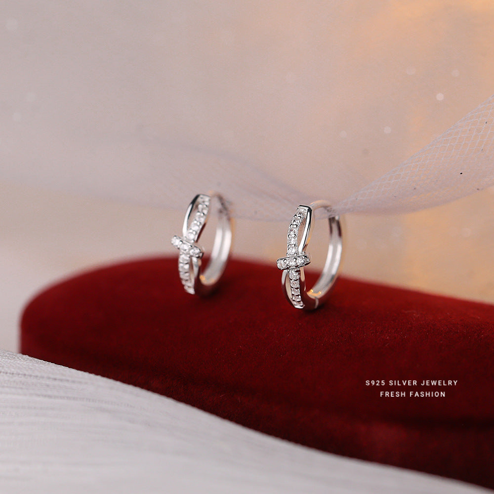silver 925 earrings hoop korean design Twisted diamond temperament style!E2567