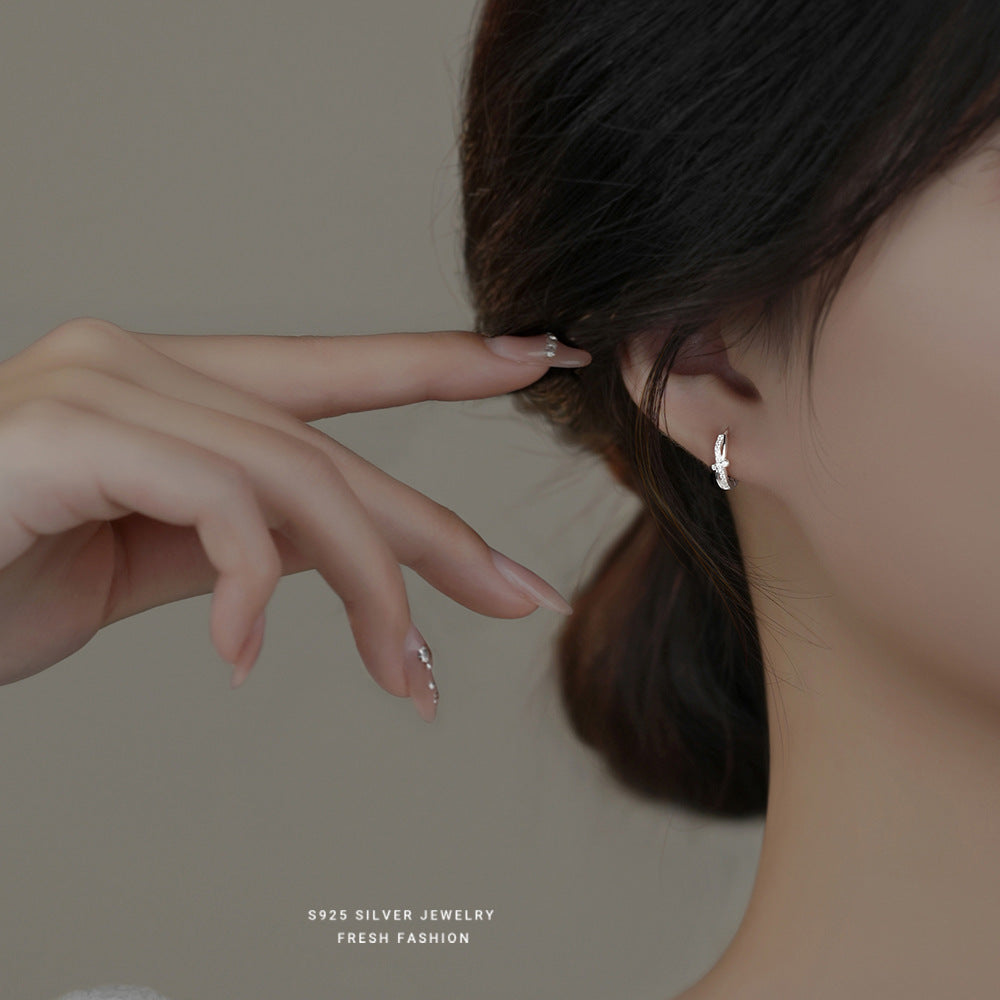 silver 925 earrings hoop korean design Twisted diamond temperament style!E2567