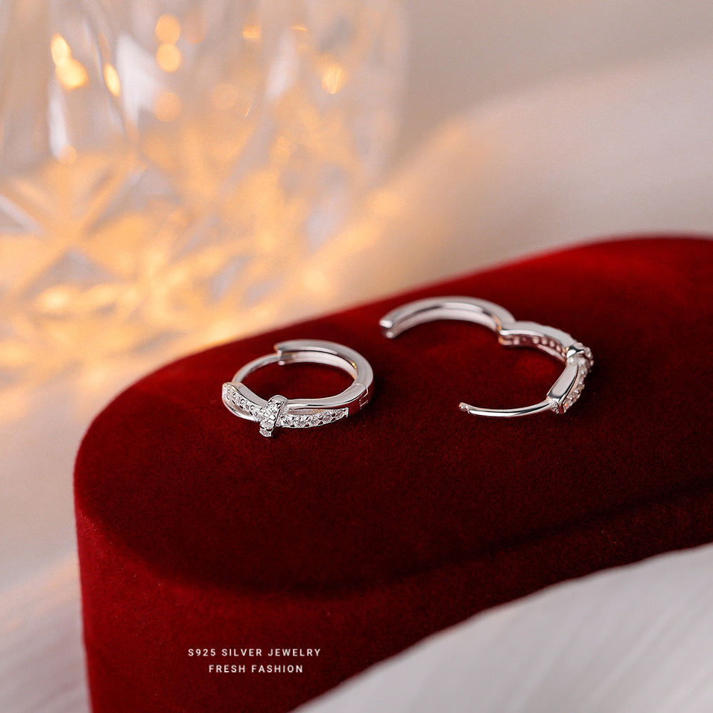 silver 925 earrings hoop korean design Twisted diamond temperament style!E2567