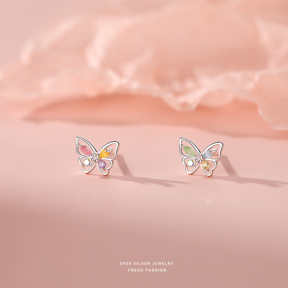 silver 925 earrings korean design Colorful zirconium butterfly cute design!