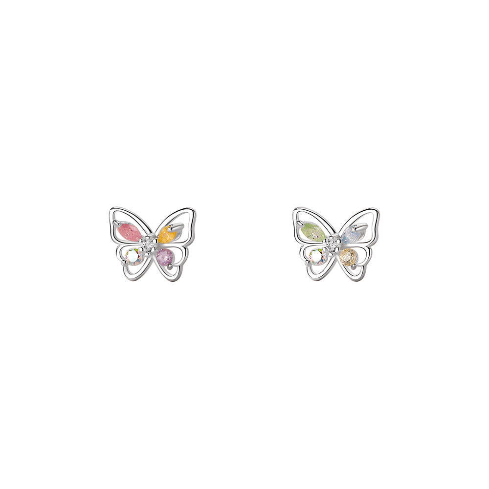 silver 925 earrings korean design Colorful zirconium butterfly cute design!