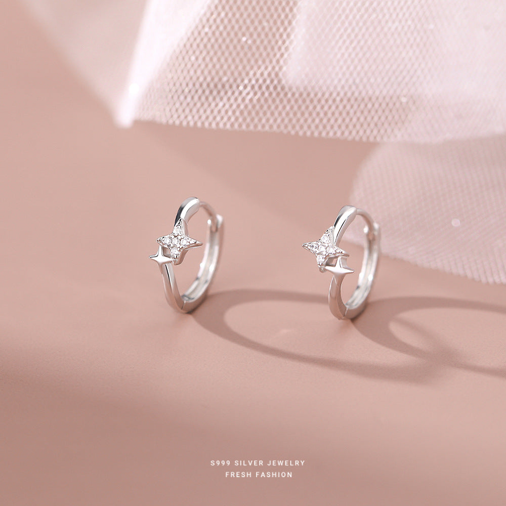 silver 999 earrings hoop korean design Zirconia Star!E2897