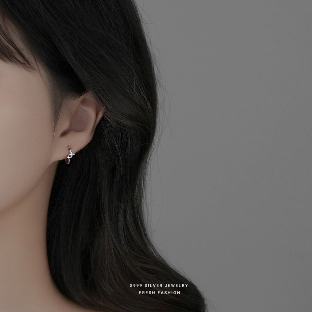 silver 999 earrings hoop korean design Zirconia Star!E2897