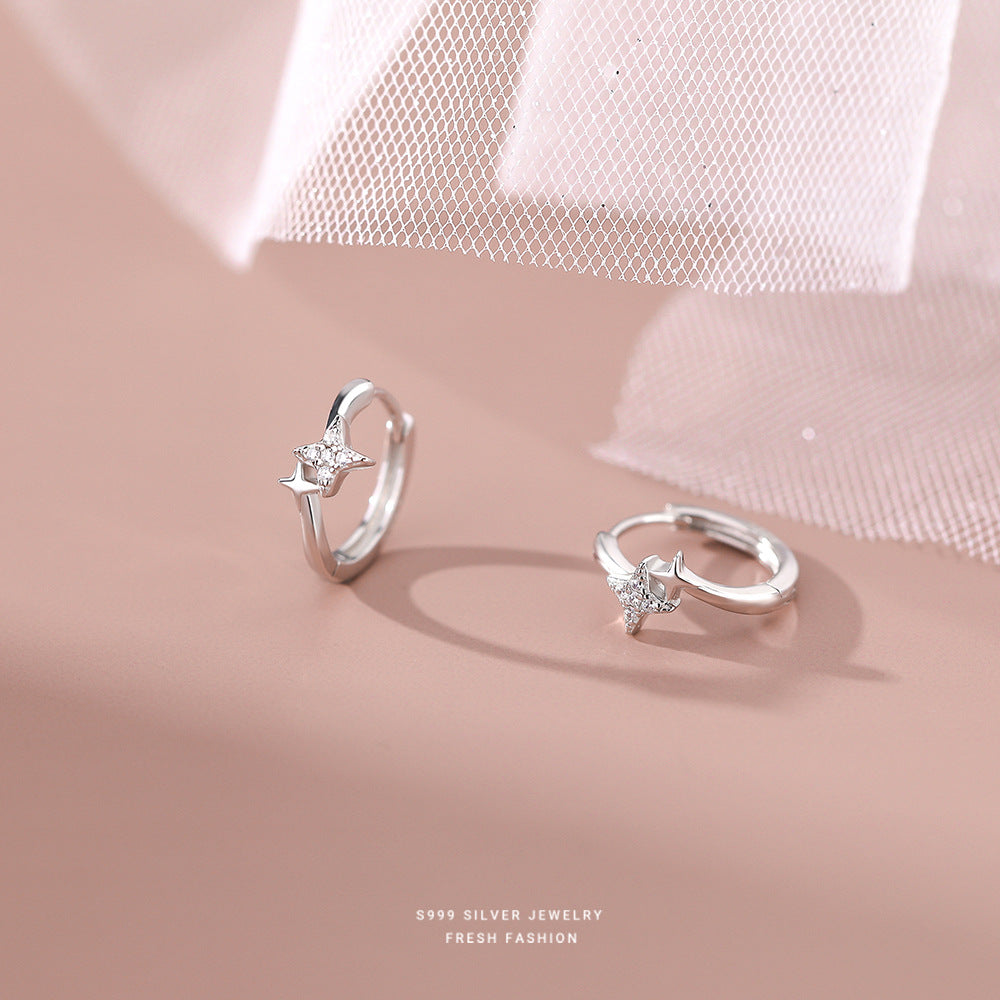 silver 999 earrings hoop korean design Zirconia Star!E2897