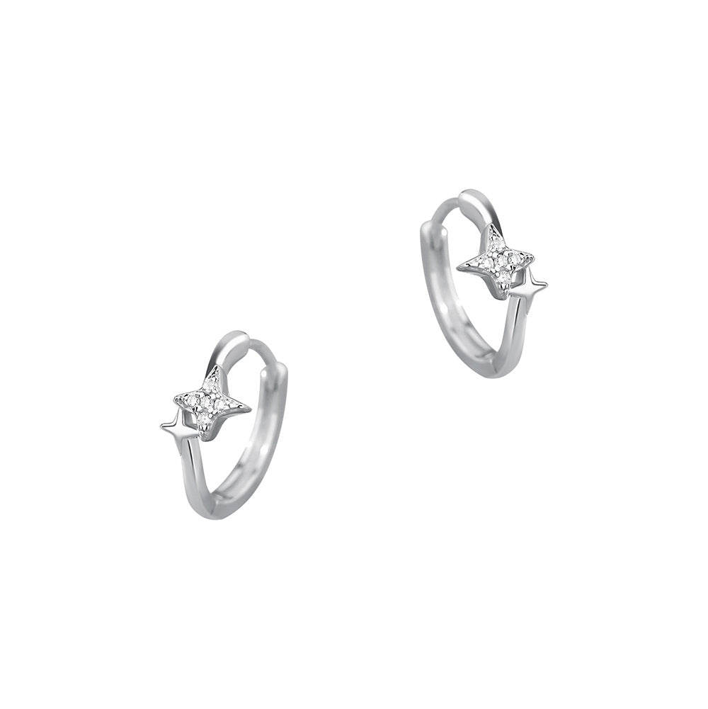 silver 999 earrings hoop korean design Zirconia Star!E2897