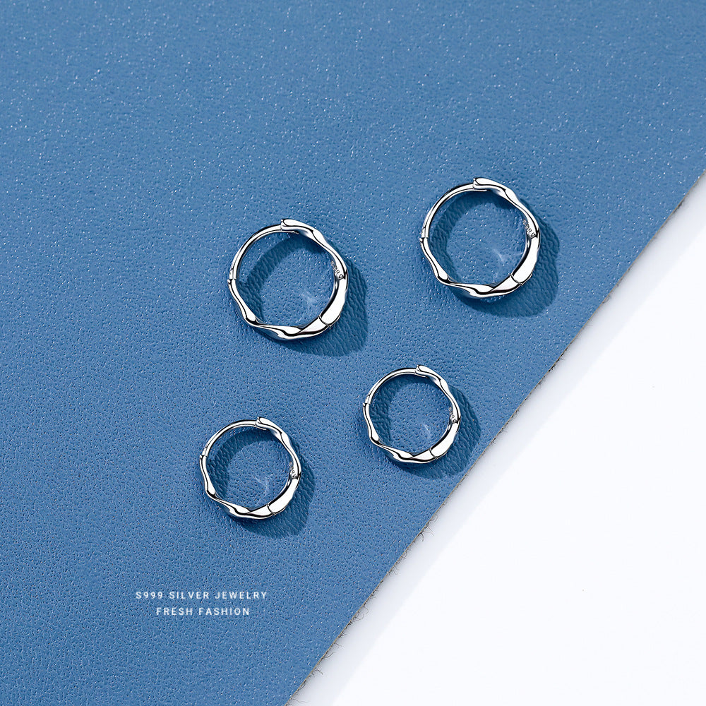silver 999 earrings hoop korean design Special wave ring design!E3139