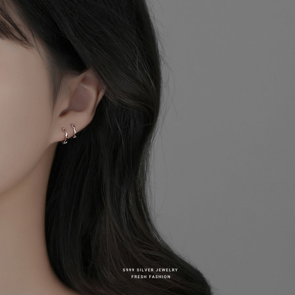 silver 999 earrings hoop korean design Special wave ring design!E3139