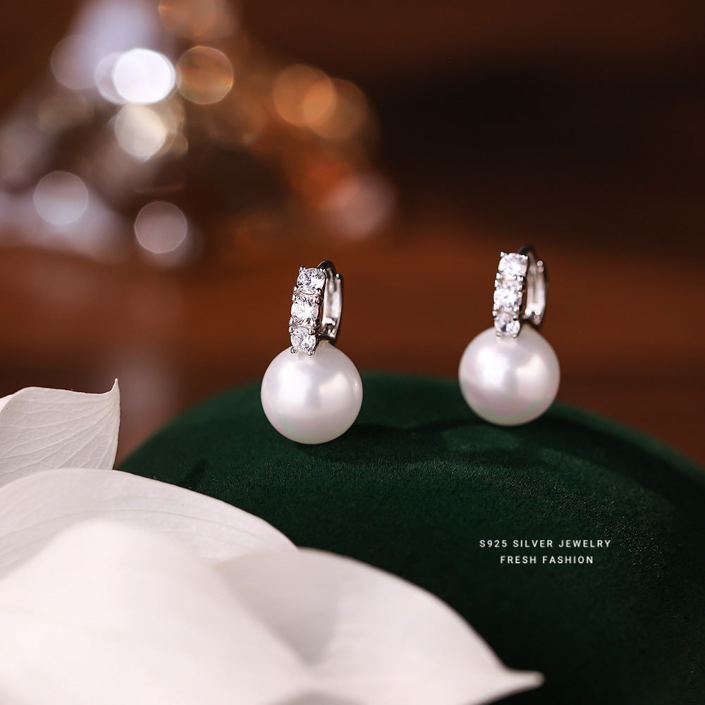 silver 925 earrings hoop korean design Micro-paved zircon beads!E3171