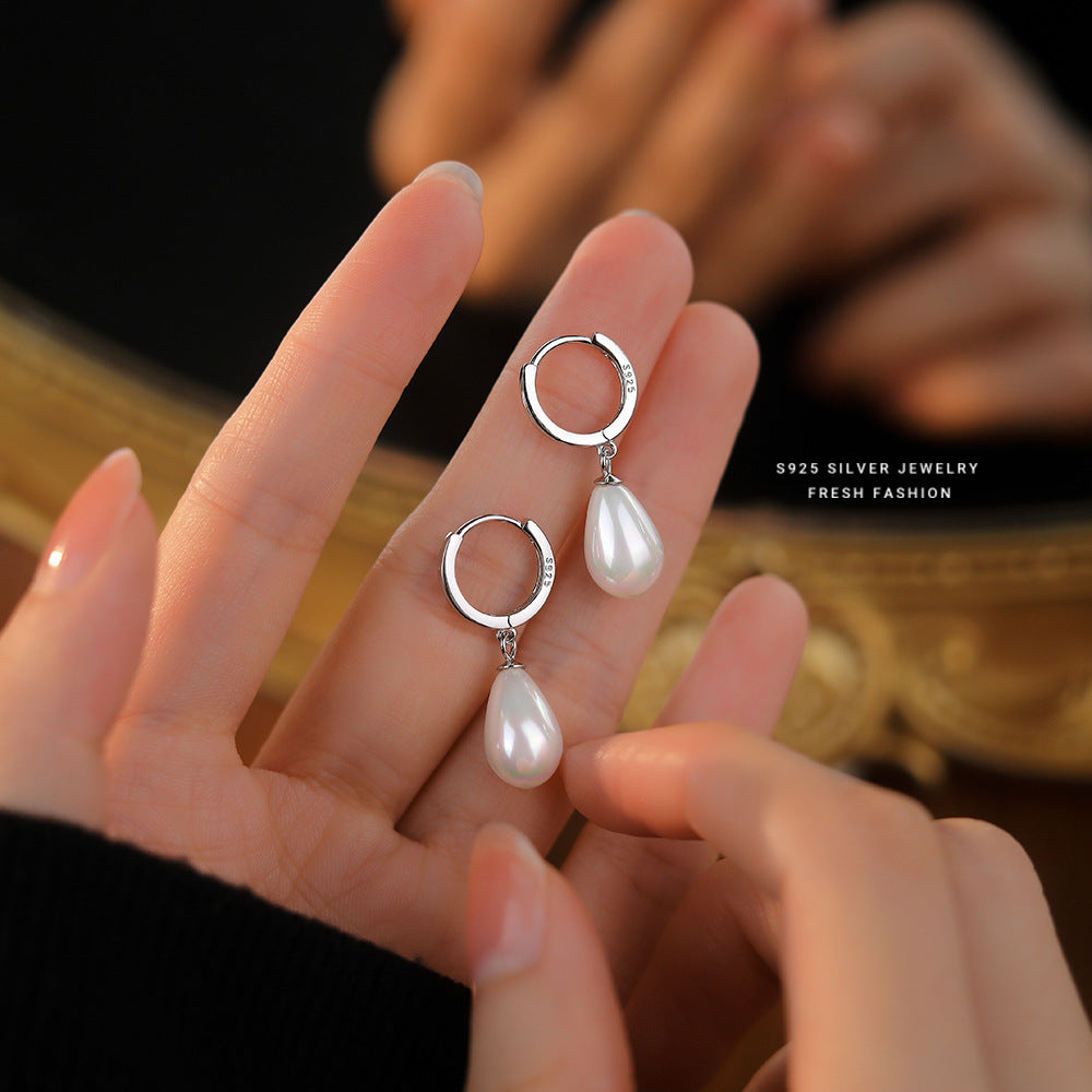 silver 925 earrings hoop korean design Retro style water drop shape design!E3357