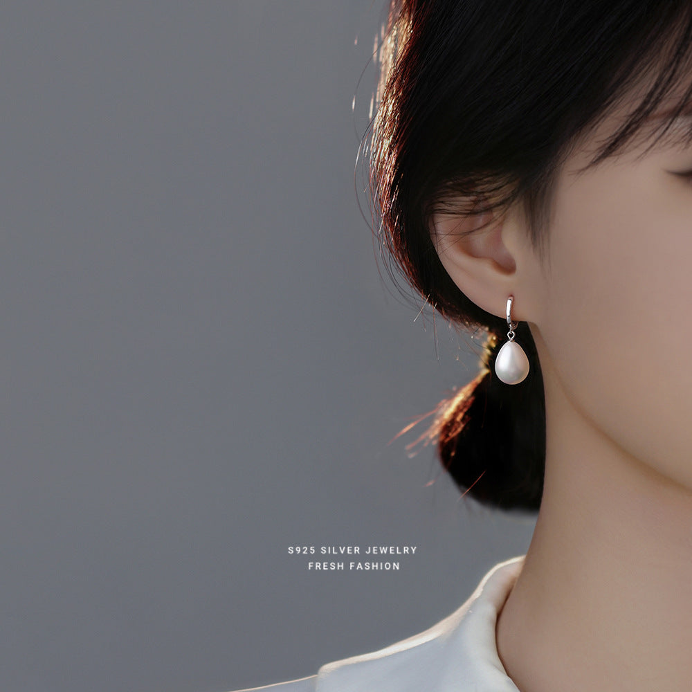 silver 925 earrings hoop korean design Retro style water drop shape design!E3357