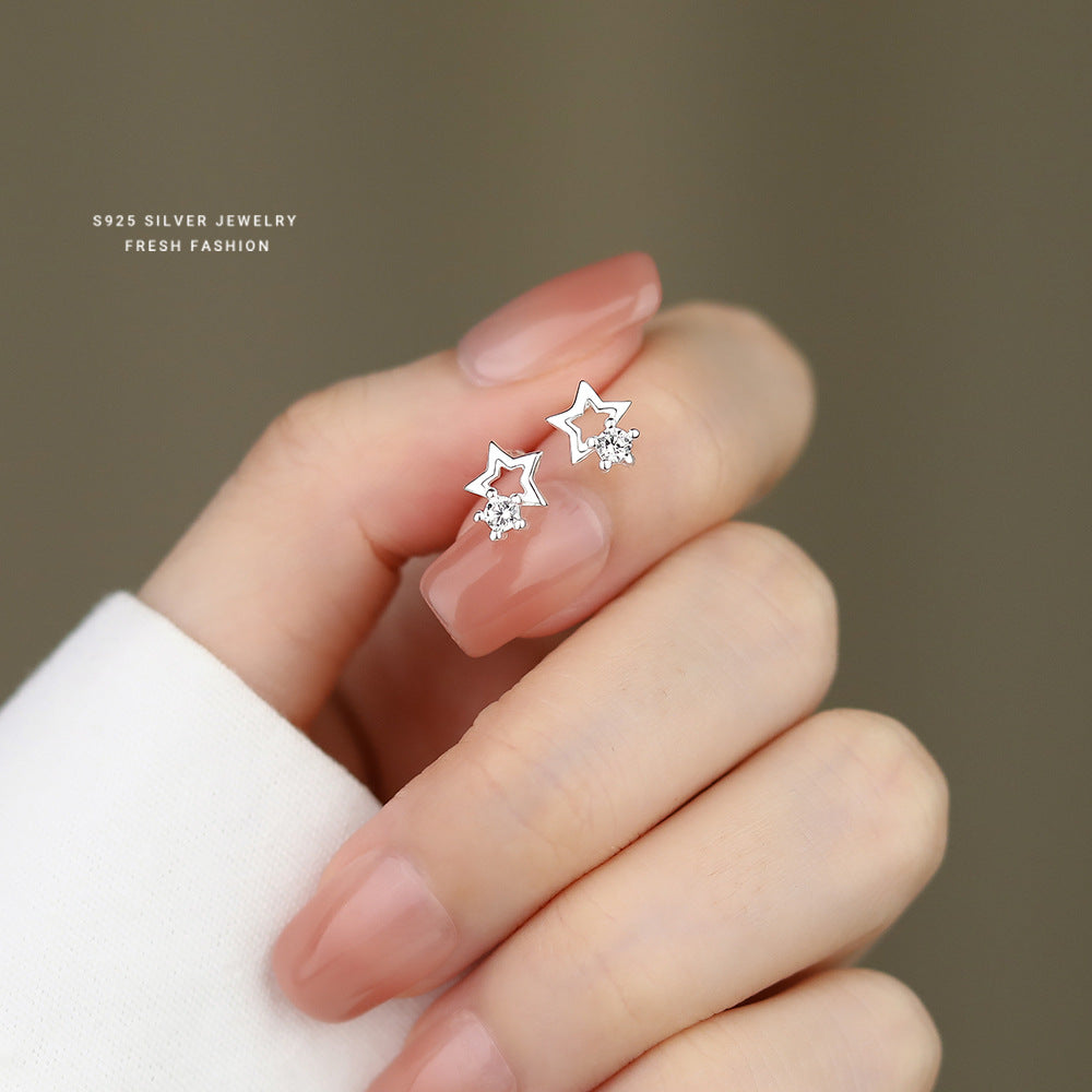 925 sterling silver star shaped zircon inlaid earrings