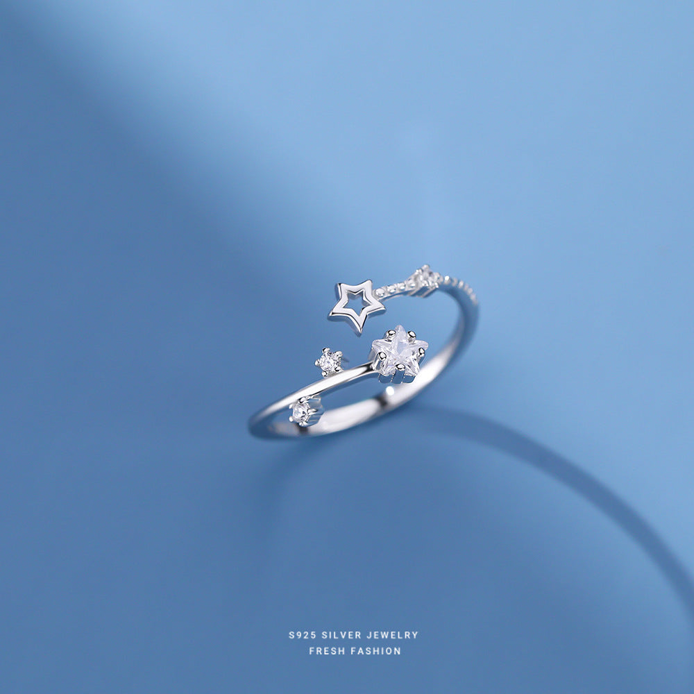 925 sterling silver star shaped zircon inlaid ring