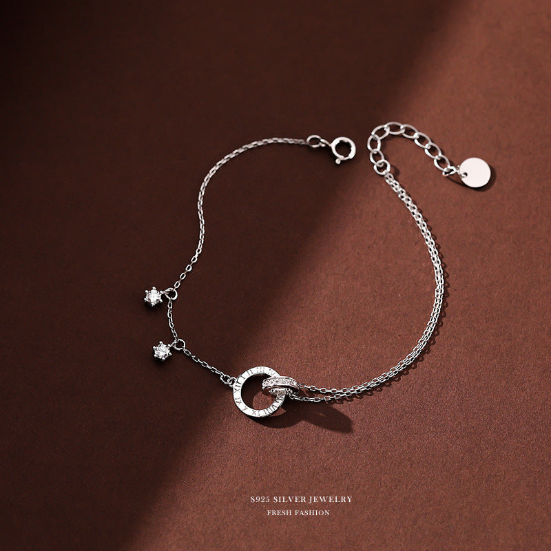 silver 925 bracelet korean design Double ring simple design!silver color and rose gold color