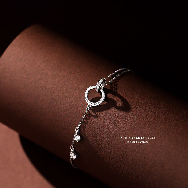 silver 925 bracelet korean design Double ring simple design!silver color and rose gold color