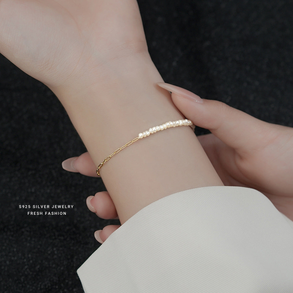 silver 925 bracelet korean design small fresh water pearl design!L624