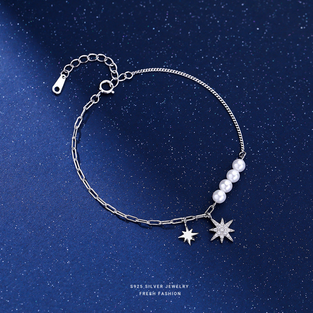 silver 925 bracelet korean design star with shell pearl design L679