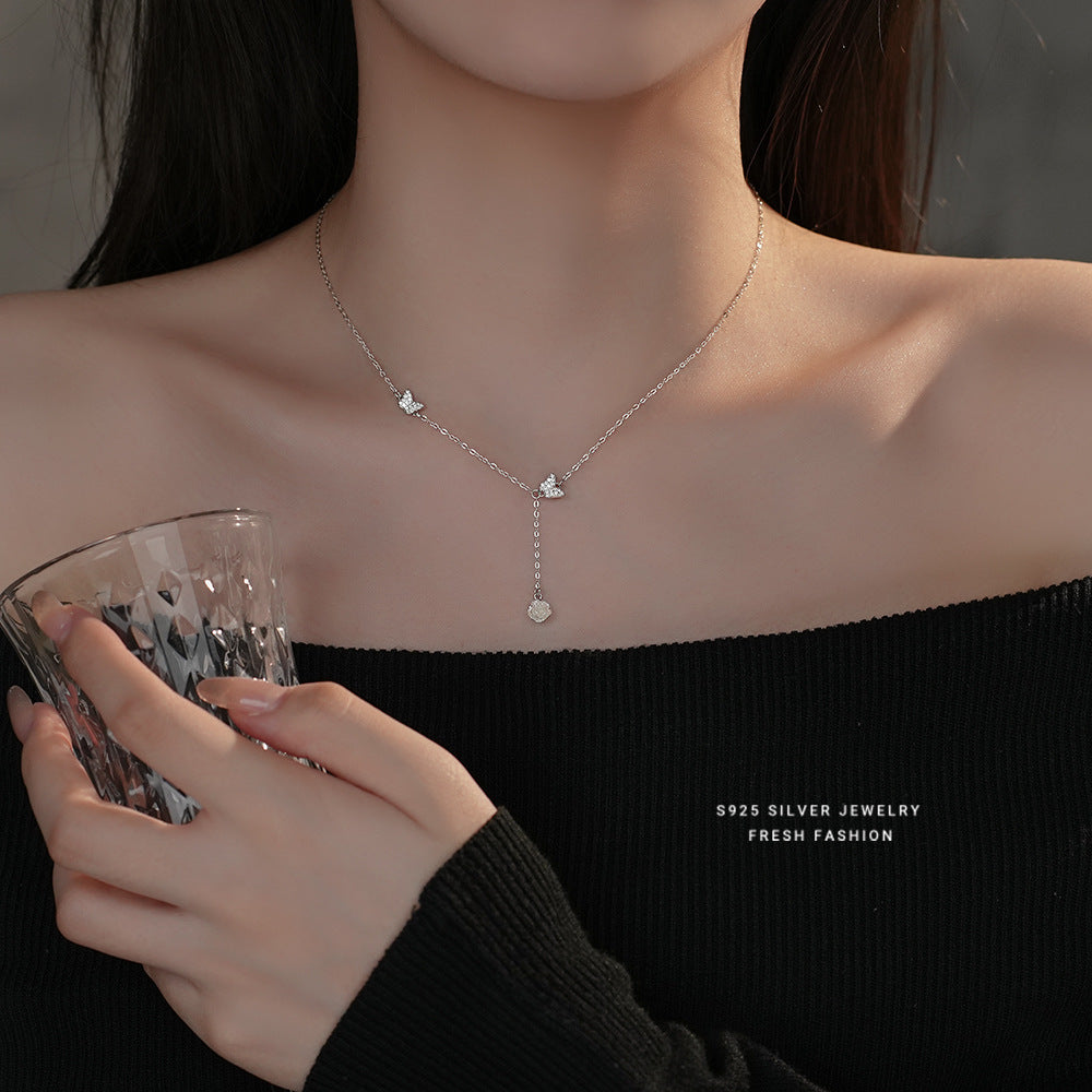 925 sterling silver simple flower butterfly zircon jewelry set ~ necklace bracelet ring ~
