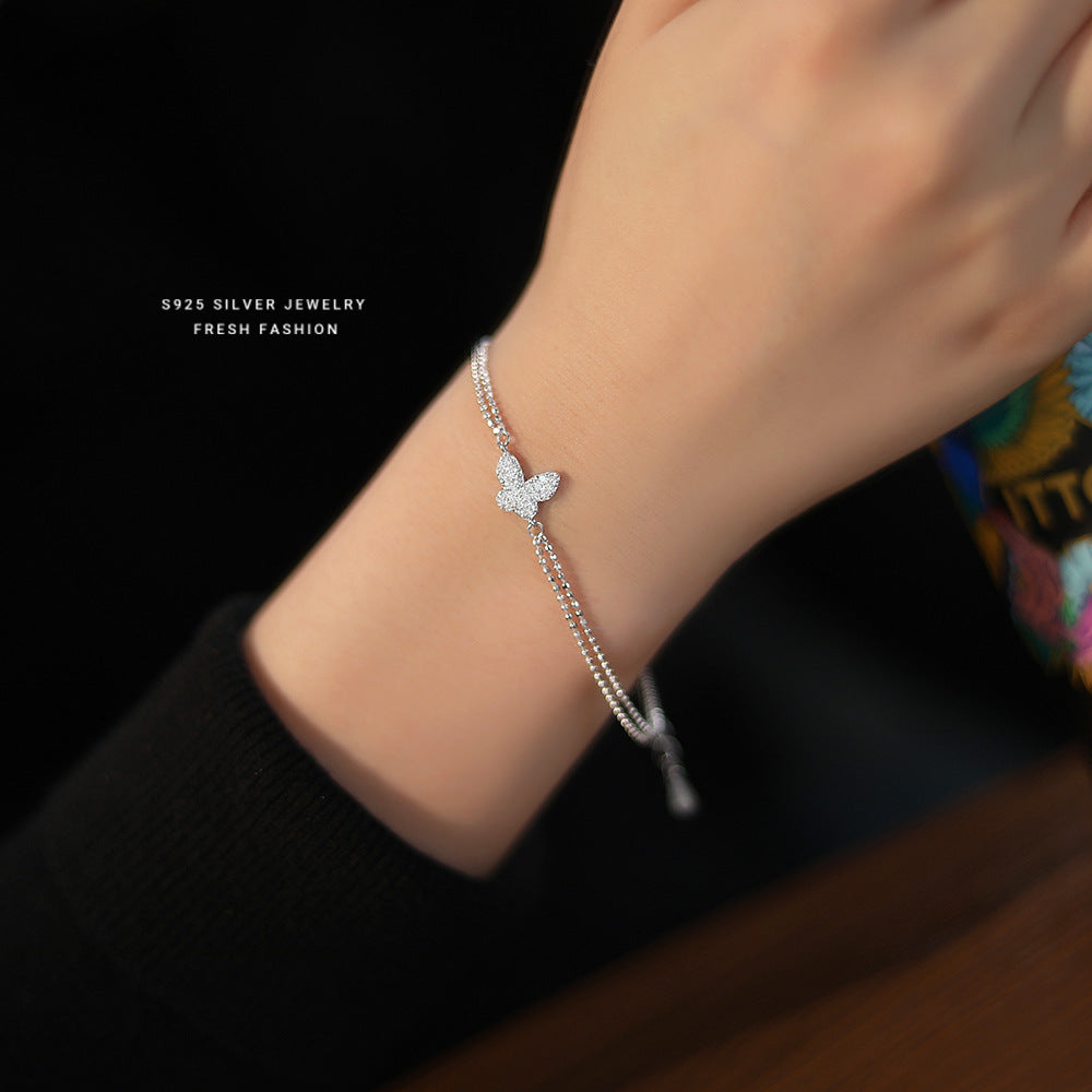 silver 925 bracelet korean design Butterfly full zirconium design!adjustable