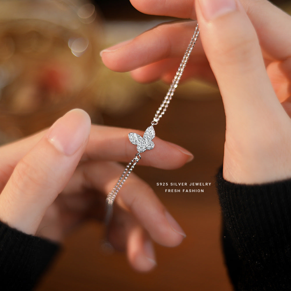 silver 925 bracelet korean design Butterfly full zirconium design!adjustable