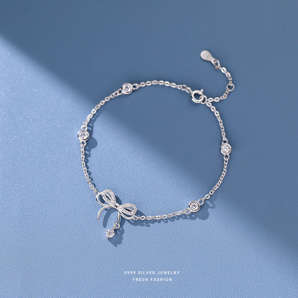 silver 999 bracelet korean design bow with zircon design L721