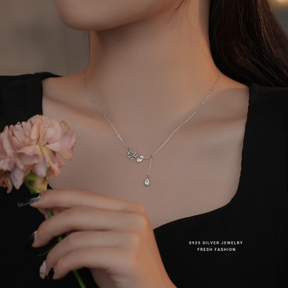 925 sterling silver exquisite rose zircon jewelry set ~ necklace bracelet earrings ~