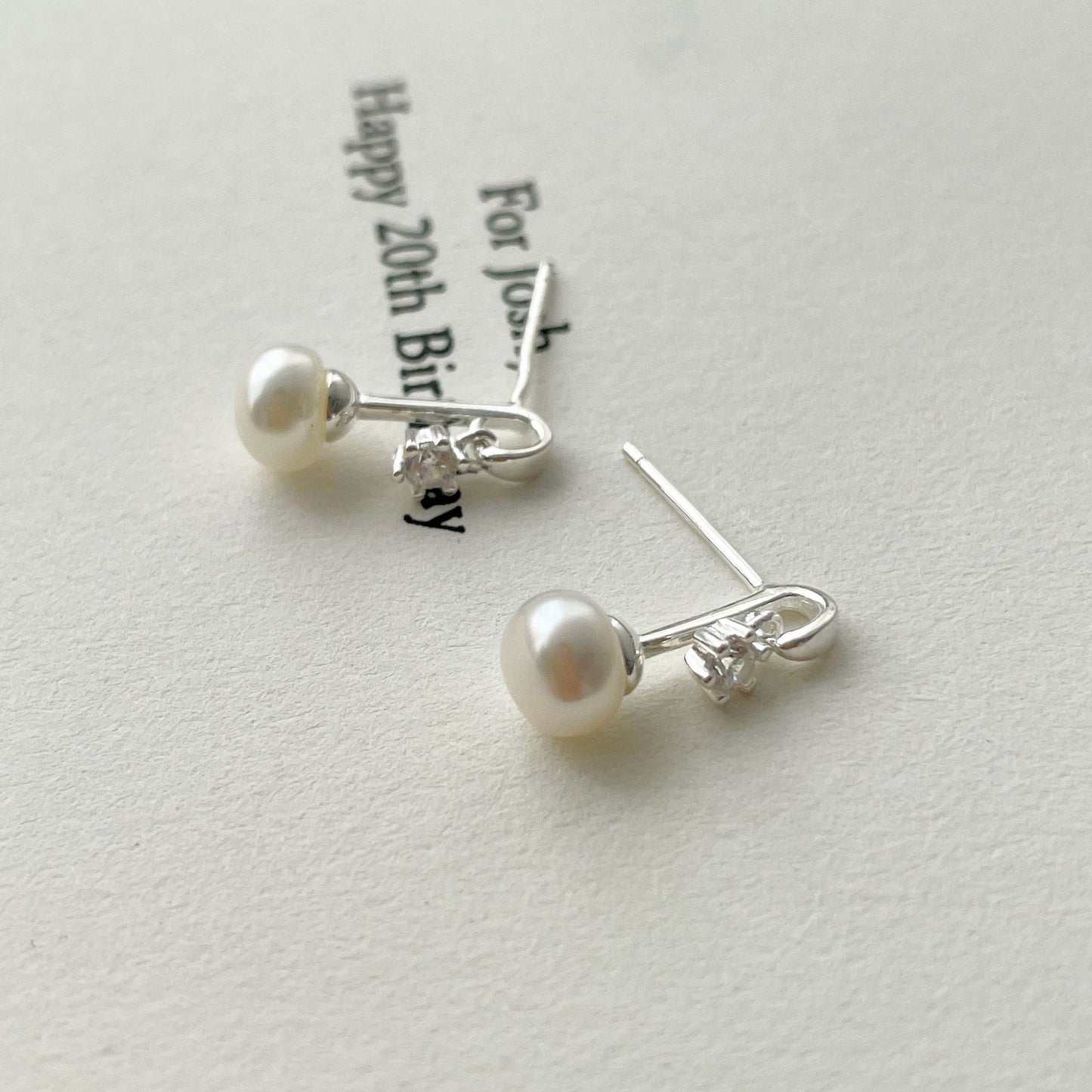 silver 925 Original natural fresh water pearl earrings korean design SE2119 syn