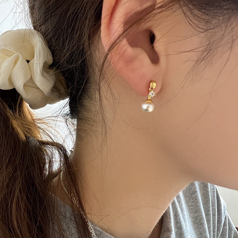 silver 925 Original natural fresh water pearl earrings korean design SE2119 syn