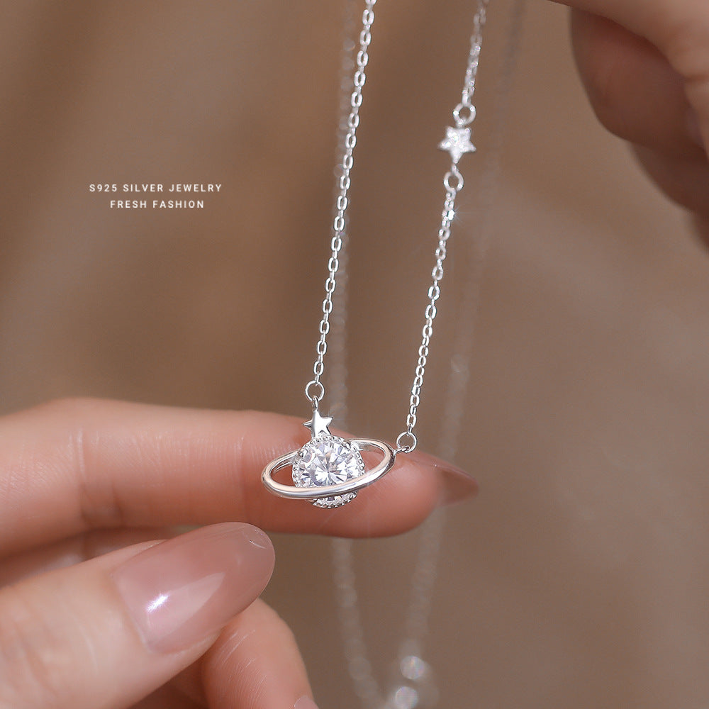Silver 925 Saturn and star jewelry set with necalace and earrings