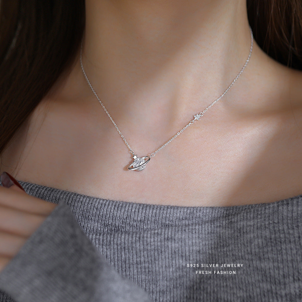 Silver 925 Saturn and star jewelry set with necalace and earrings