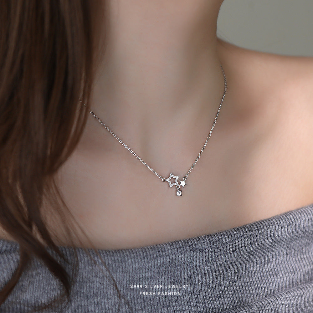 925 sterling silver star-shaped zircon inlaid jewelry set ~ necklace earrings ring ~