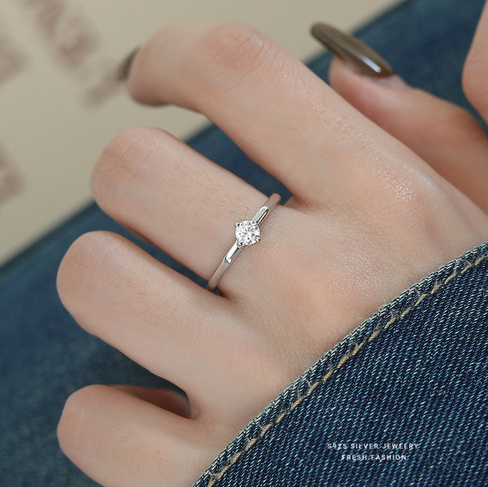 925 Sterling Silver Simple Claw Diamond Zircon Ring