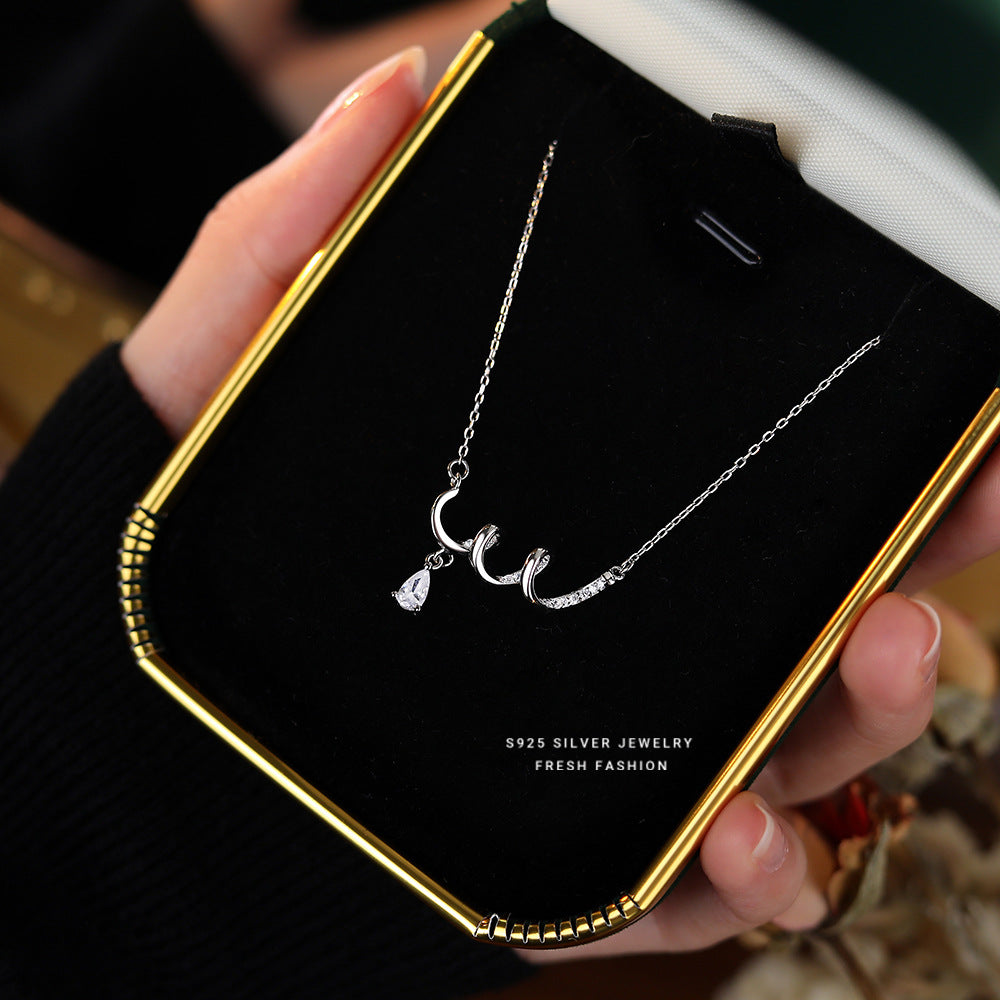 925 sterling silver geometric spiral water drop spiral jewelry set ~ necklace earrings ~