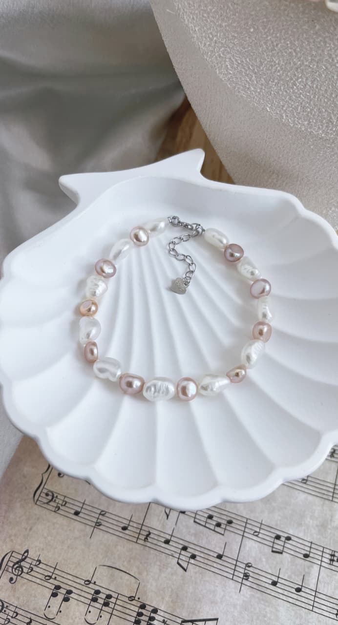 Fresh water pearls jewellery set 6-8mm natural purple and white colour handmade