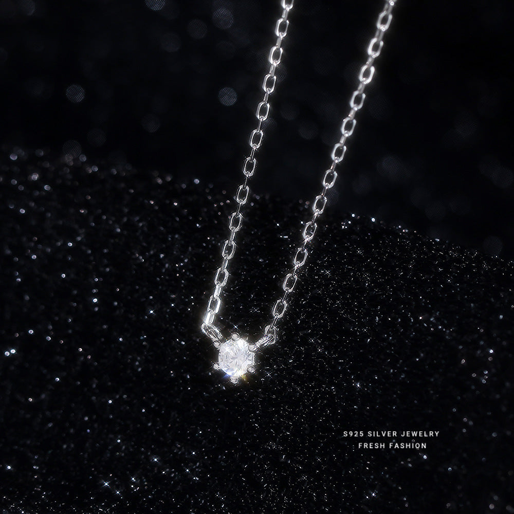 925 Sterling Silver Simple Claw Diamond Zircon Necklace