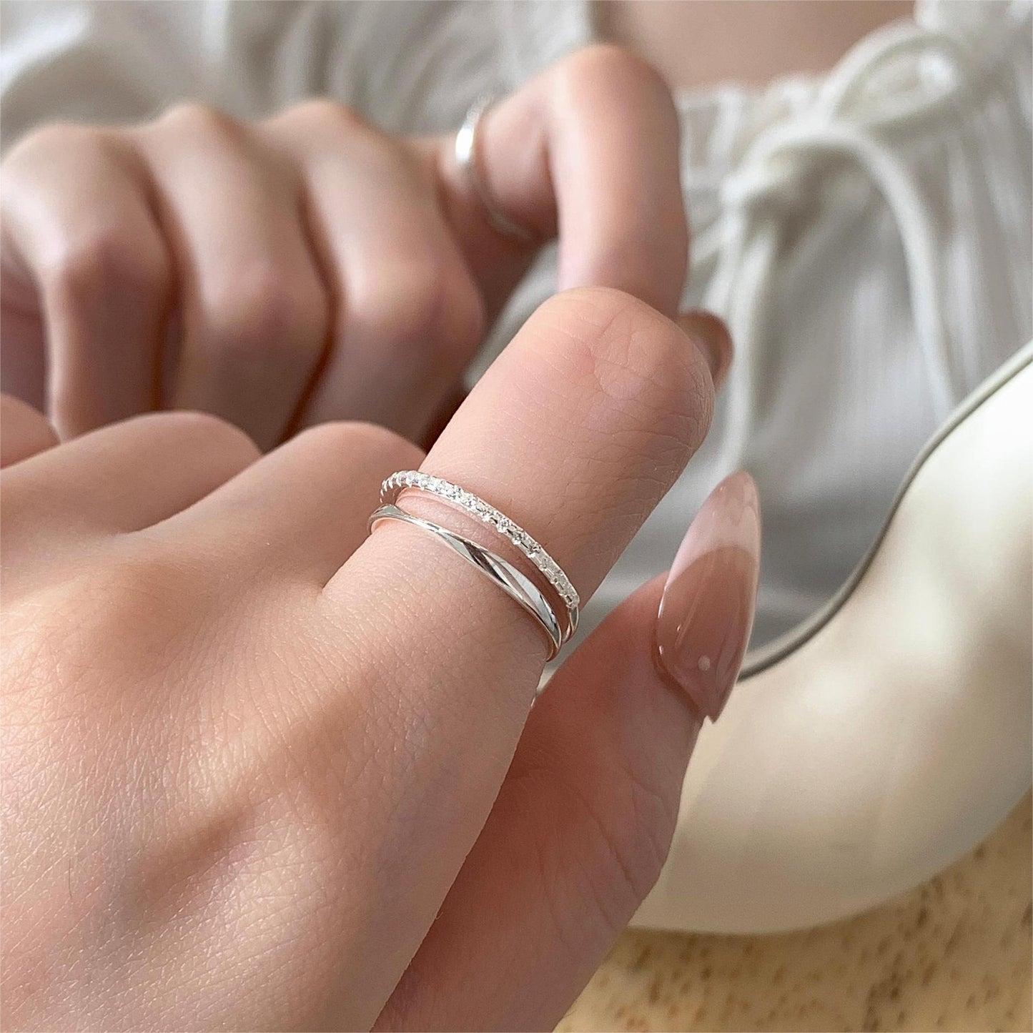 silver 925 ring korean design Simple and elegant double chain!XDQ8218R syn