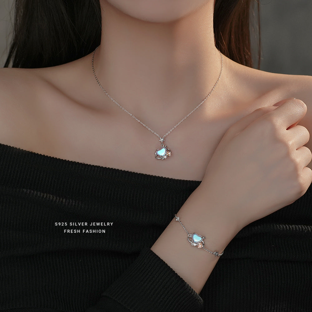 925 sterling silver love rose planet jewelry set ~ necklace bracelet earrings ~