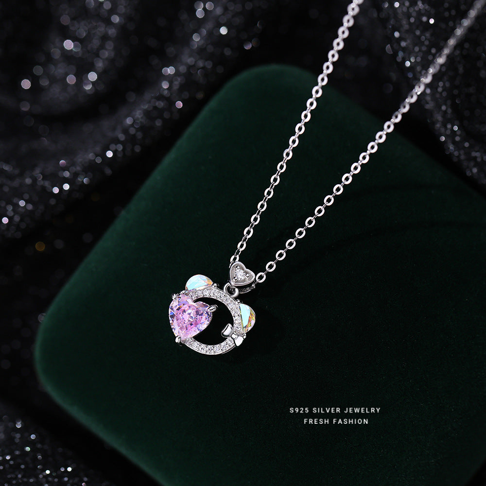 silver 925 set korean design Colorful love zircon bear set necklace and earrings!