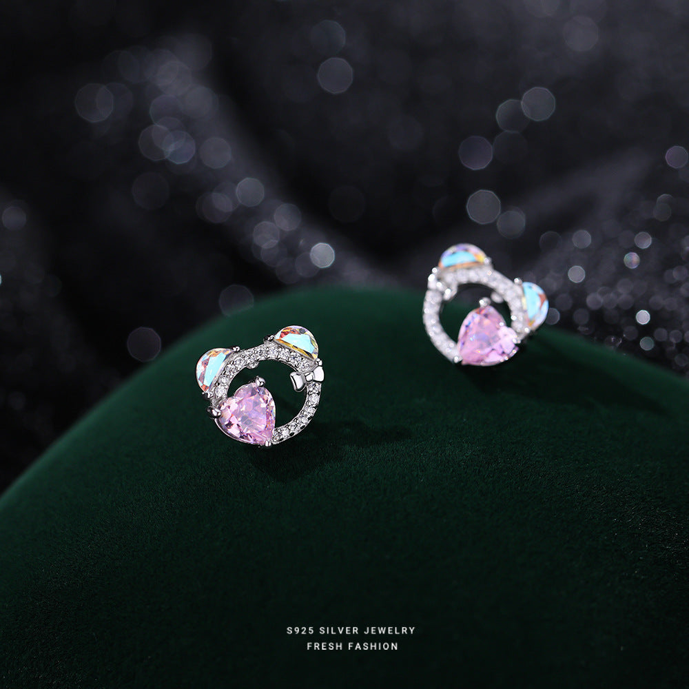 silver 925 set korean design Colorful love zircon bear set necklace and earrings!