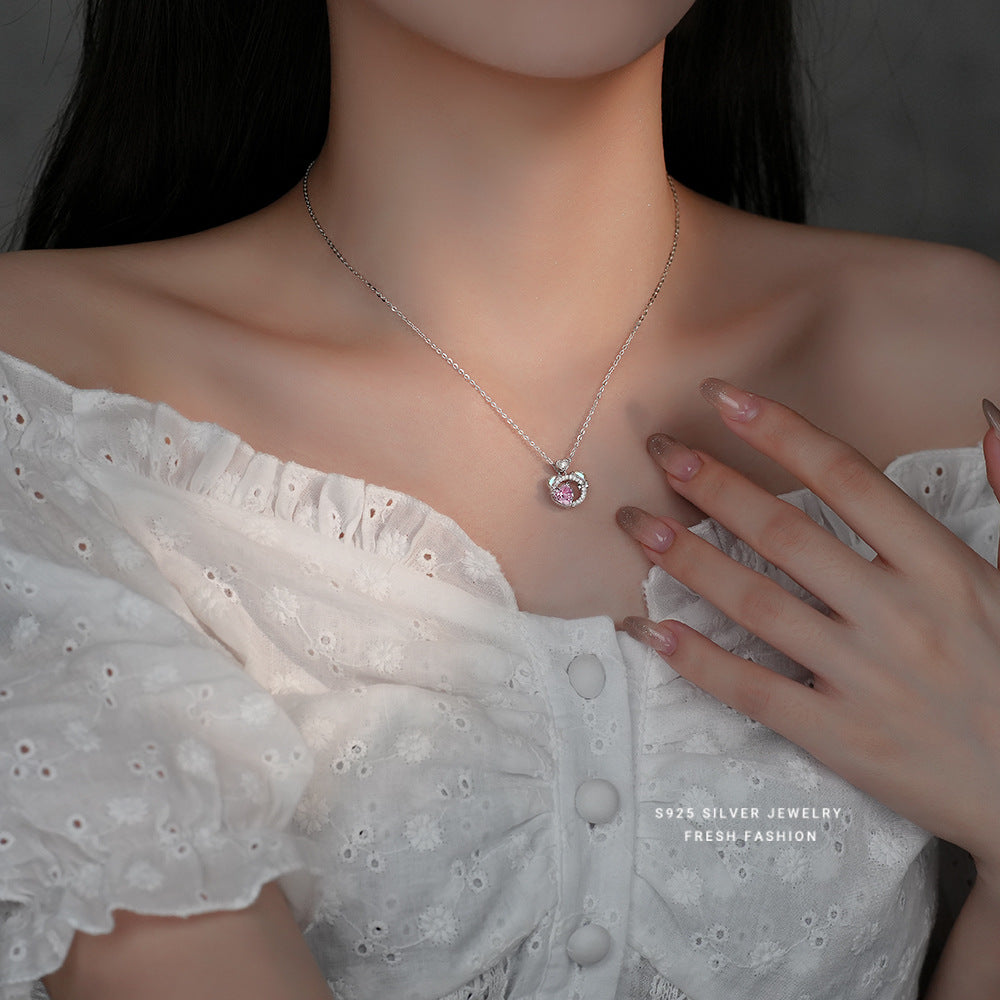 silver 925 set korean design Colorful love zircon bear set necklace and earrings!