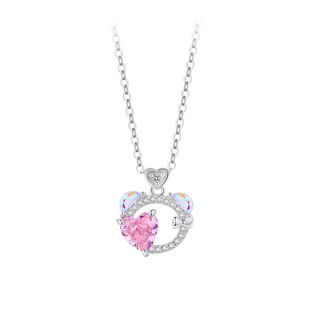 silver 925 set korean design Colorful love zircon bear set necklace and earrings!