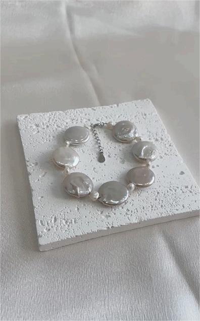 Freshwater pearl bracelet, handmade, rare button pearls, original design, summer beach style, sterling silver parts