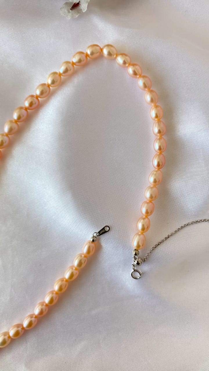 Pink beige pearl necklace natural color freshwater pearls adjustable size