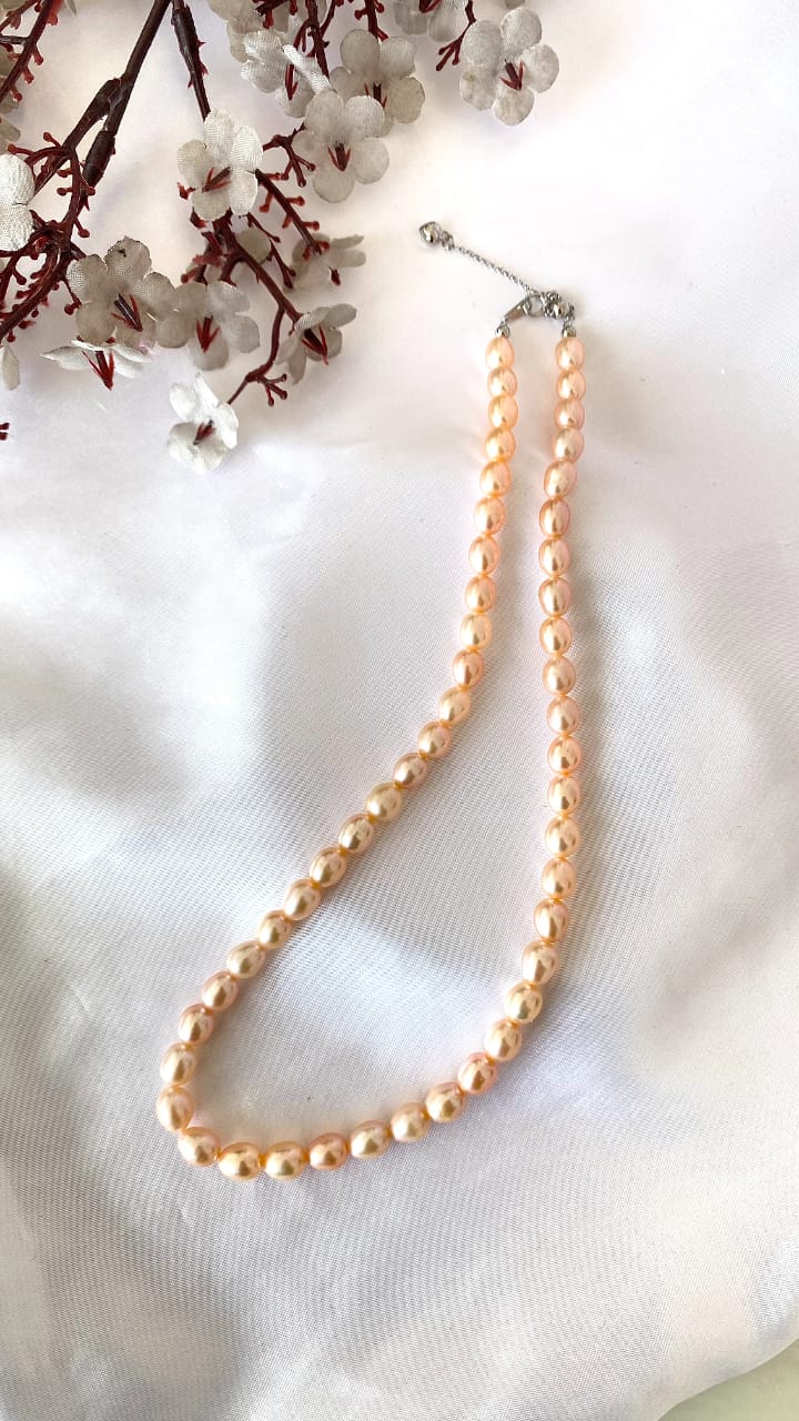 Pink beige pearl necklace natural color freshwater pearls adjustable size