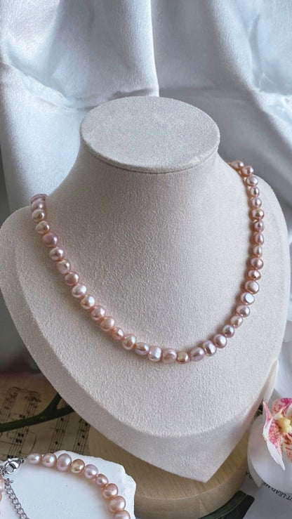 Fresh water pearls necklace and bracelet set 6-7mm natural purple colour handmade jewellery adjustable length