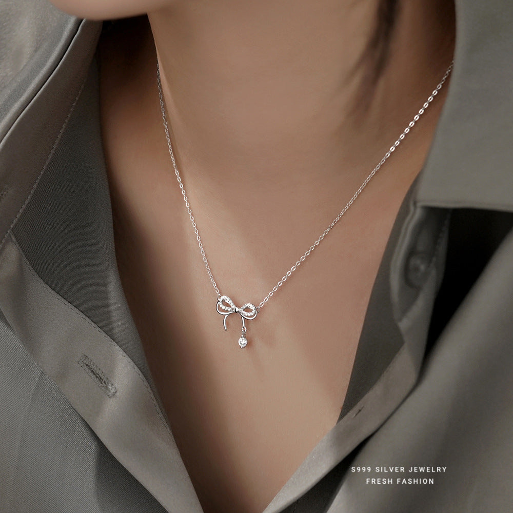 Silver 925 bow jewelry set with necklace braclace and earrings