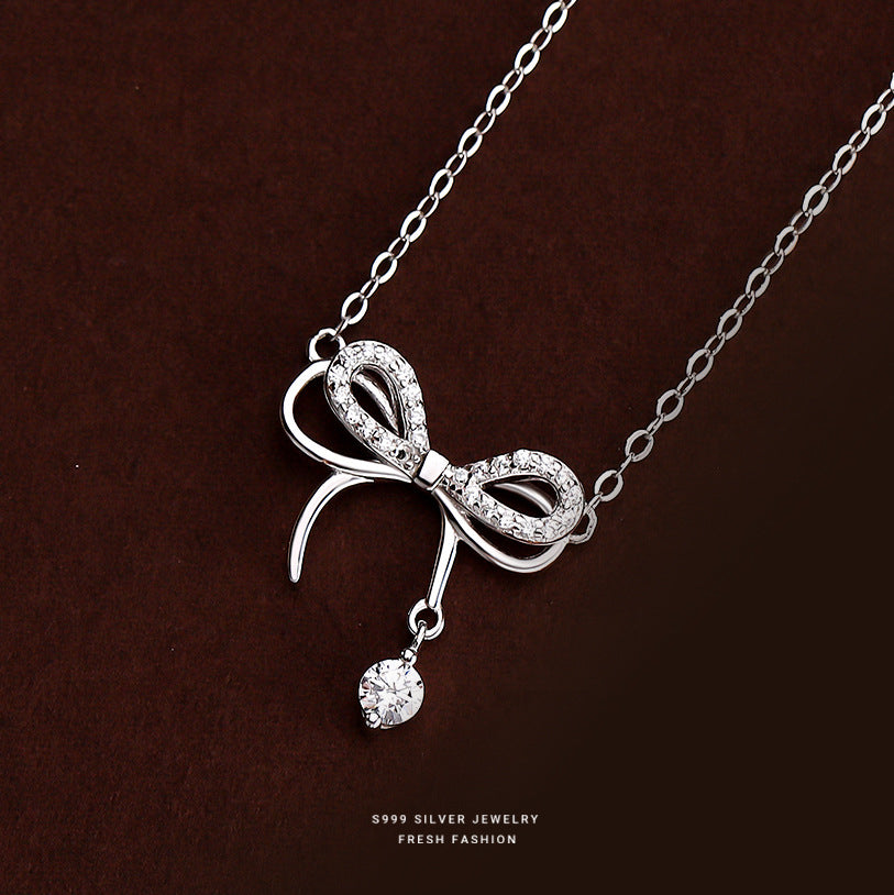 Silver 925 bow jewelry set with necklace braclace and earrings