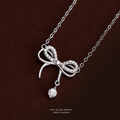 Silver 925 bow jewelry set with necklace braclace and earrings