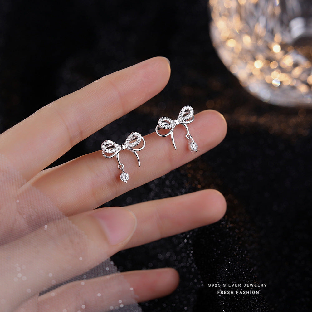 Silver 925 bow jewelry set with necklace braclace and earrings