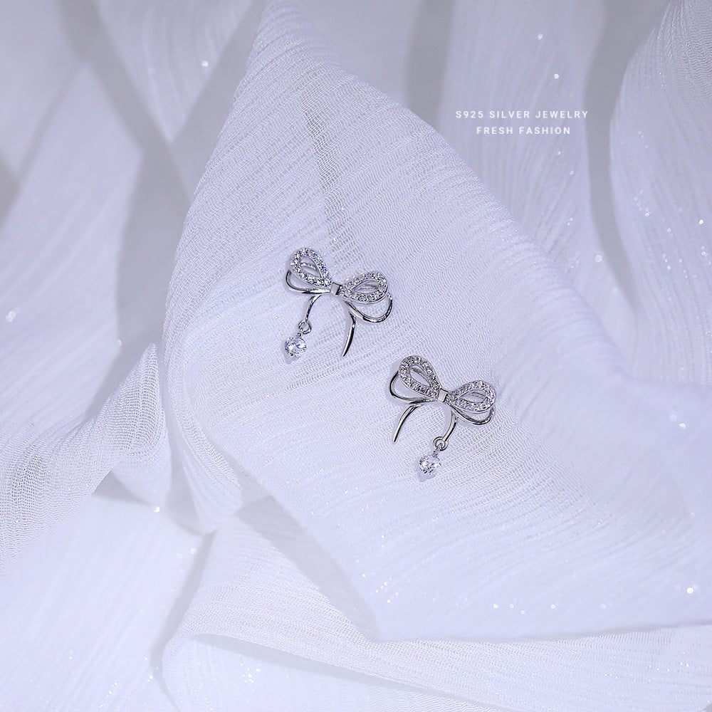 Silver 925 bow jewelry set with necklace braclace and earrings