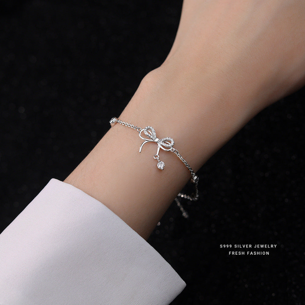 Silver 925 bow jewelry set with necklace braclace and earrings